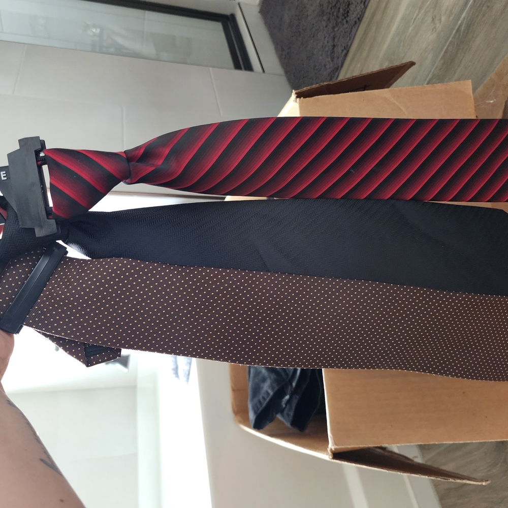Red and Black Striped Tie and Brown Polka Dot Tie Set